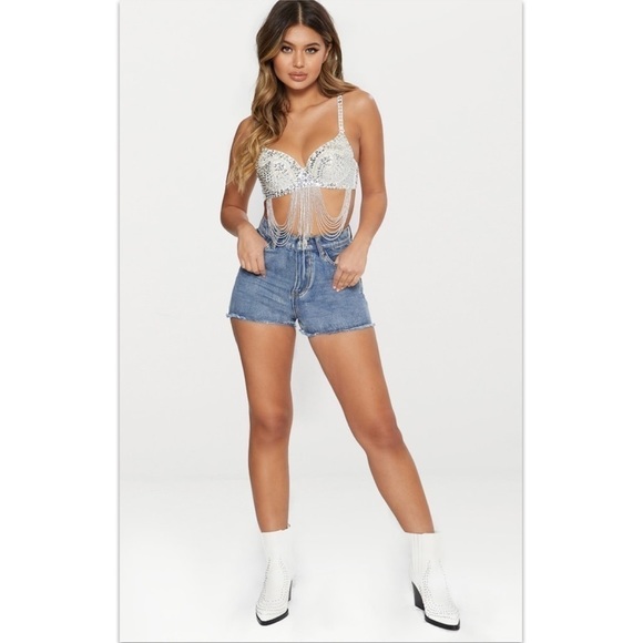 PrettyLittleThing Pants - NWT PLT Blue High Waisted Denim Shorts